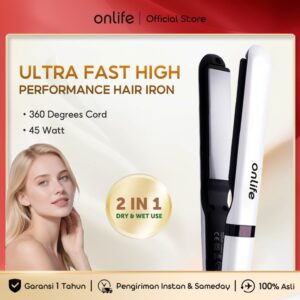 Onlife 2 in 1 Hair Straightener Ceramic Tourmaline Coating Inflatable Plate